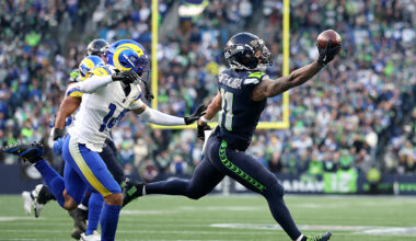 Seattle Seahawks Jaxon Smith-Njigba one-handed catch Rams NFC Championship 2026...