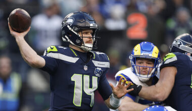 Seattle Seahawks Sam Darnold looks to pass NFC Championship Rams 2026...