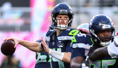 Seattle Seahawks Sam Darnold throws pass Super Bowl Patriots 2026...