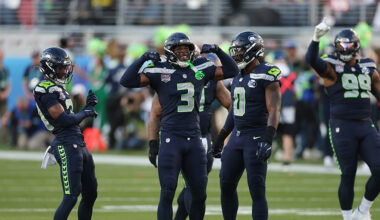 Seattle Seahawks defense celebrates Super Bowl 2026...