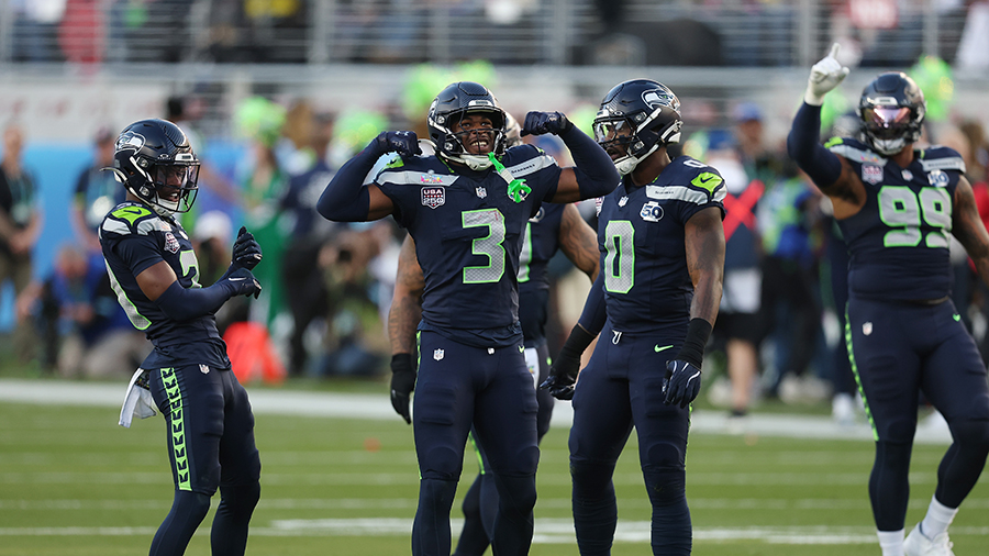 Seattle Seahawks defense celebrates Super Bowl 2026...