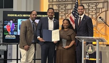 Members of the late-Houston Congressman Sylvester Turner accepted an award on his behalf during the Black History Month ceremony in Downtown Houston, Feb. 19.