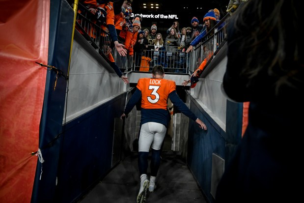 Drew Lock (3) of the Denver ...