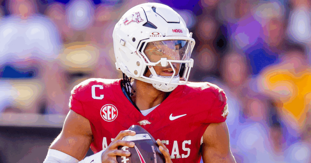 Taylen Green drops back to pass against LSU