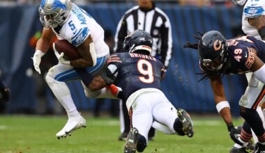 Former Chicago Bears running back David Montgomery getting tackled