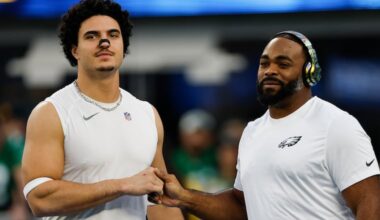 Jaelan Phillips (left) and Brandon Graham are among the Eagles' question marks as the free agency period nears.