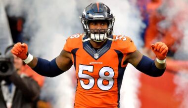 Denver Broncos edge rusher Von Miller displaying the explosive, long-limbed body type the new defensive coordinator prioritizes for speed and power off the edge.