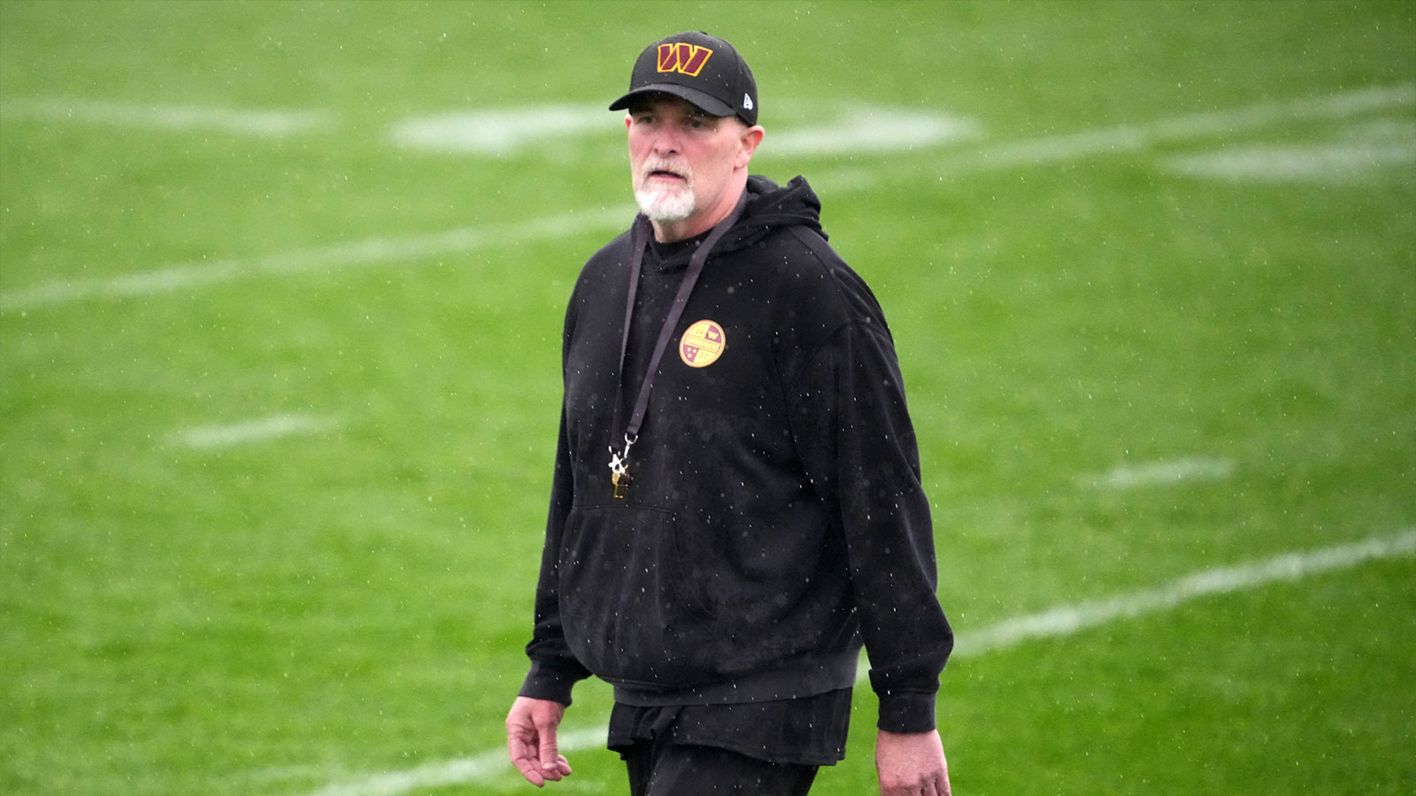 Nov 13, 2025; Madrid, Spain; Washington Commanders head coach Dan Quinn during practice at Ciudad Deportiva del Real Madrid.