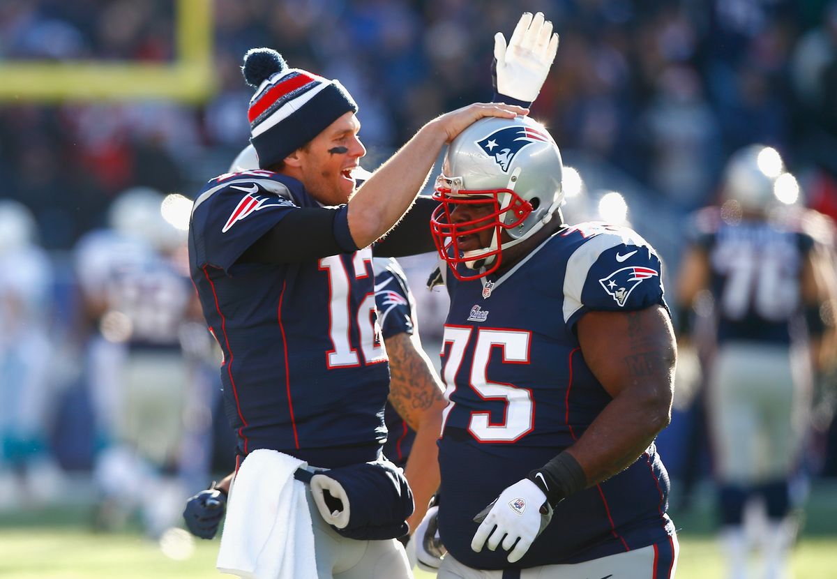  Tom Brady #12 and Vince Wilfork #75 2014