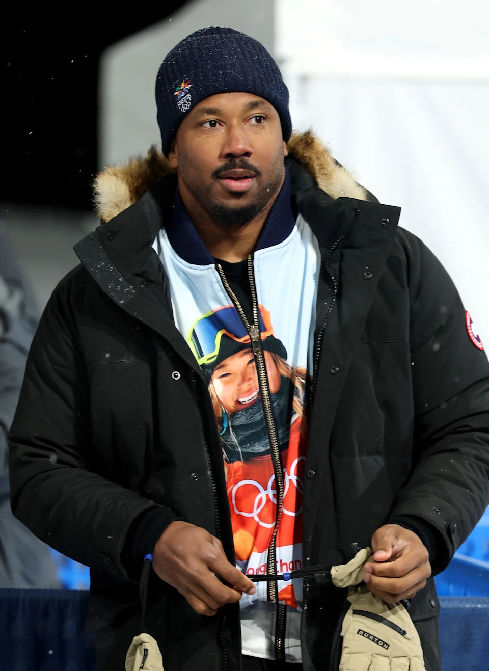 Cleveland Browns defensive end Myles Garrett attends the Snowboard Halfpipe Final.
