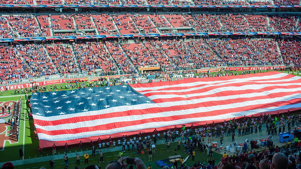 American flag at NFL game