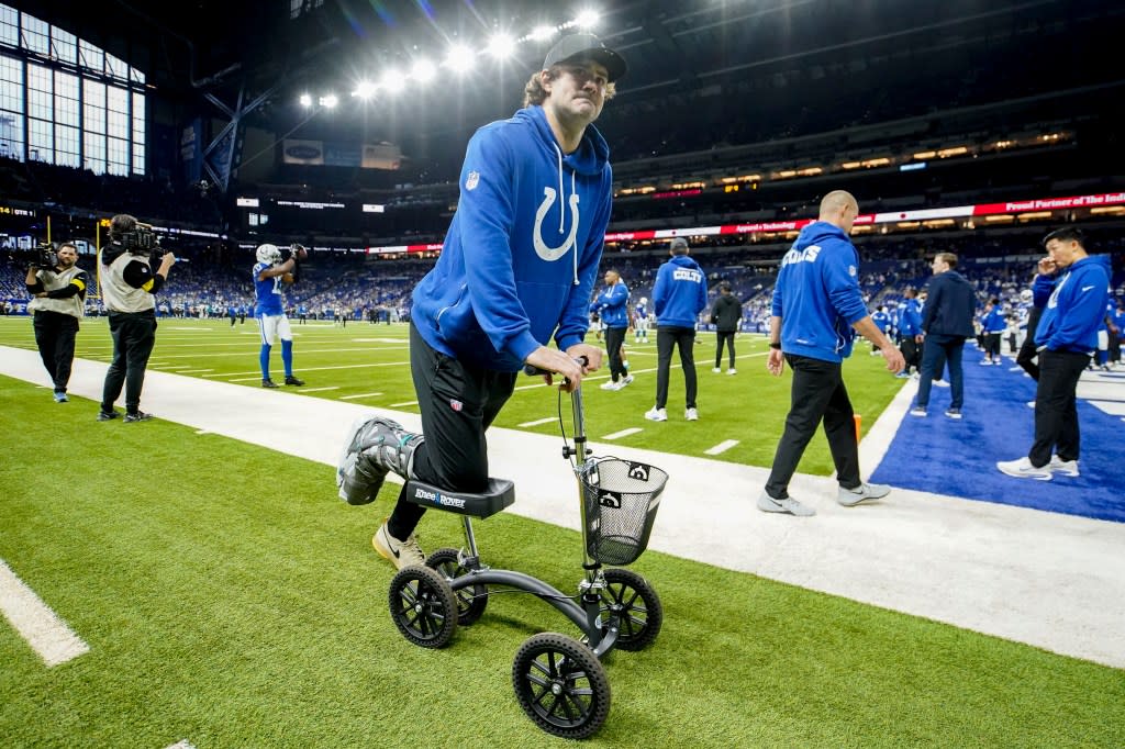 Daniel Jones missed the Colts’ final four games with an Achilles injury in 2025. Grace Hollars-USA TODAY Network via Imagn Images