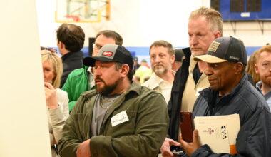 crowd gathers for presentation