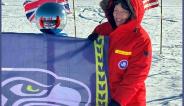Cantwell shows her support for the Seattle Seahawks in the world’s most remote continent