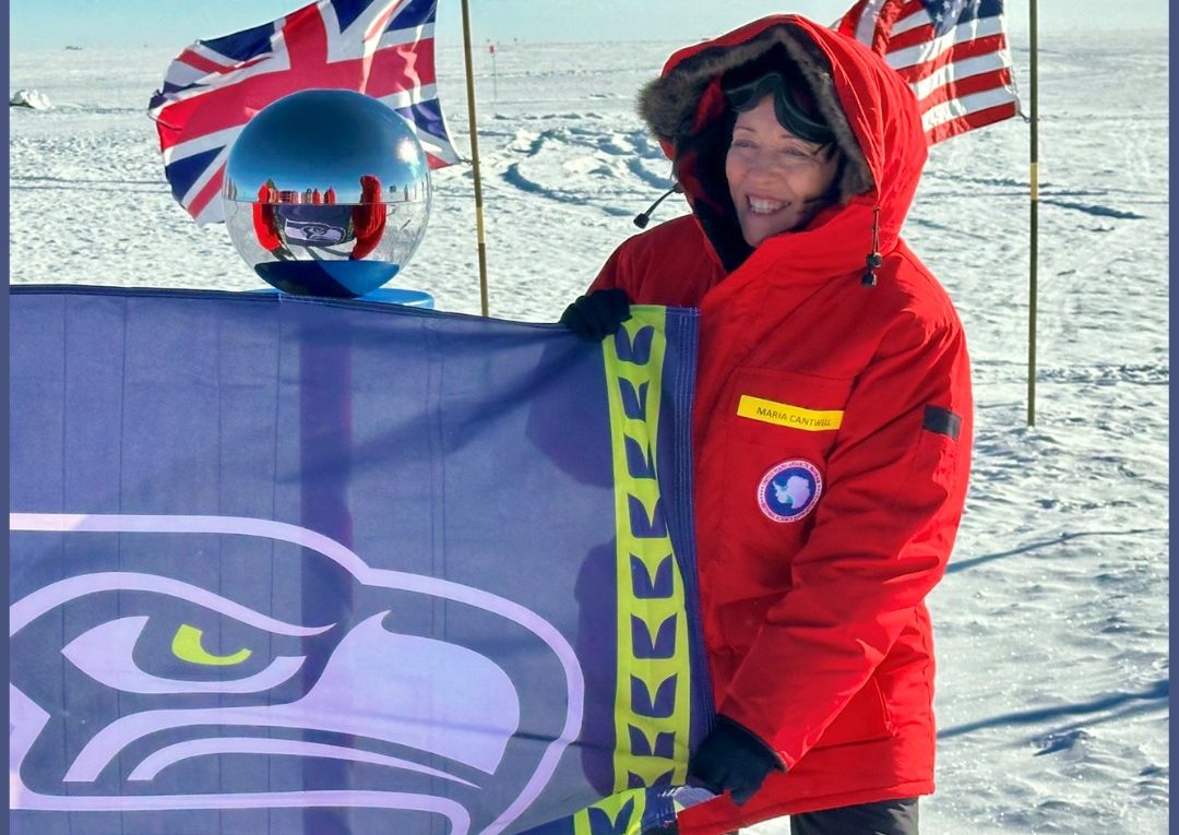 Cantwell shows her support for the Seattle Seahawks in the world’s most remote continent