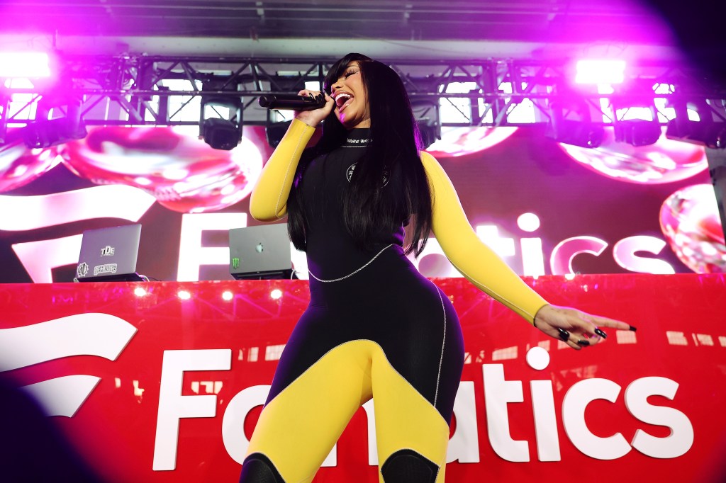 Cardi B performs onstage during the 2026 Fanatics Super Bowl Party at Pier 48 in San Francisco on February 7, 2026 in San Francisco, California. 