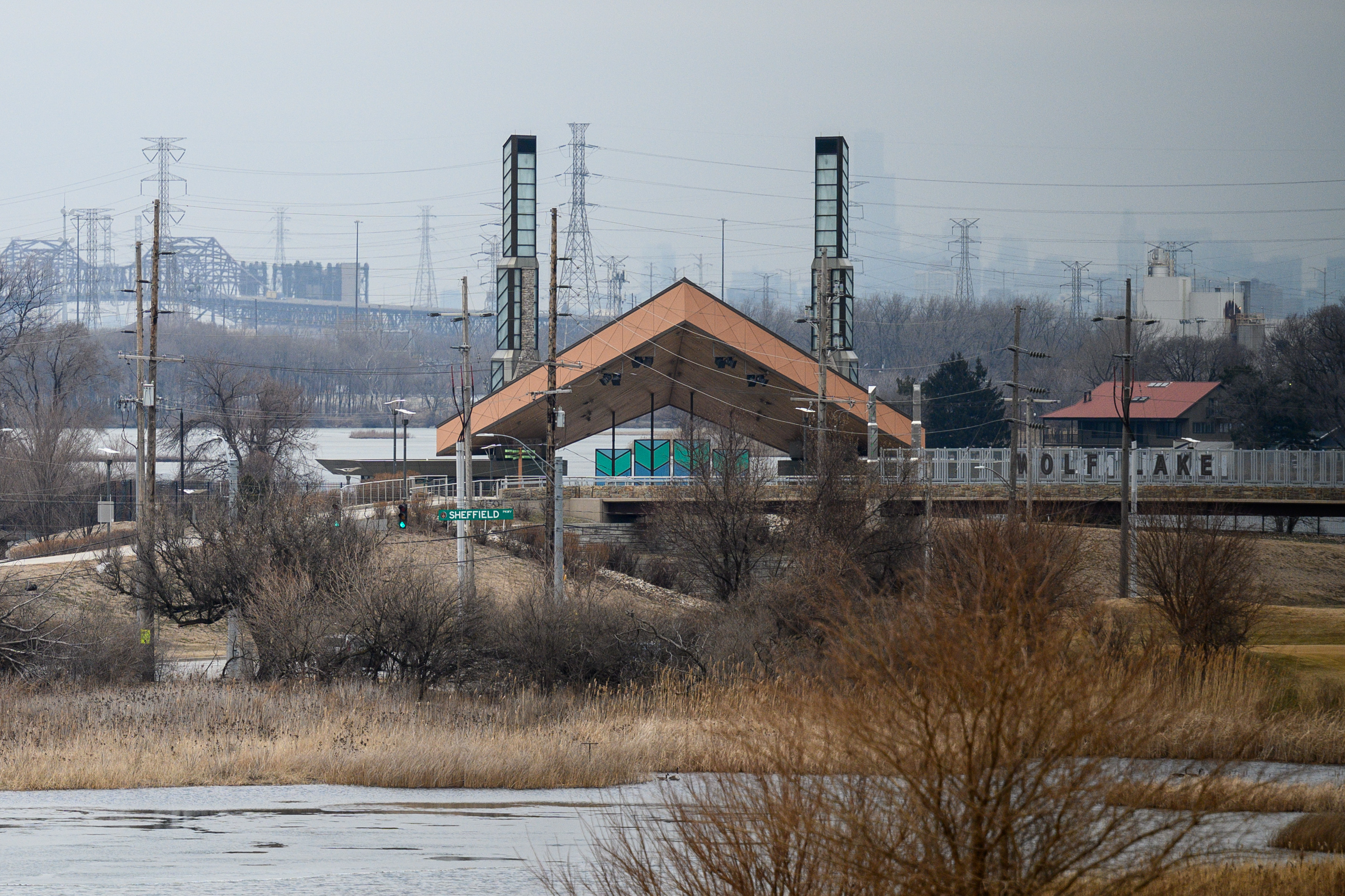 Wolf Lake Memorial Park, with Chicago behind, one potential site...