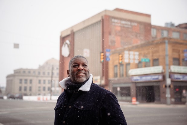 Darren Washington, a member of the Gary Common Council, Feb. 5, 2026, at 5th Avenue and Broadway in downtown Gary. (E. Jason Wambsgans/Chicago Tribune)
