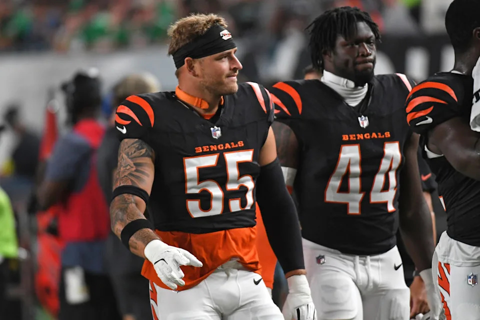 Former Cincinnati Bengals linebacker Logan Wilson (55) at Lincoln Financial Field.Eric Hartline-Imagn Images