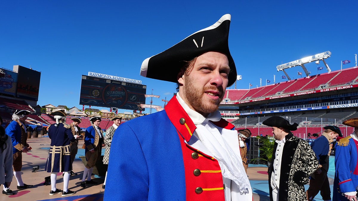 David Pastrnak wearing Patriot uniform