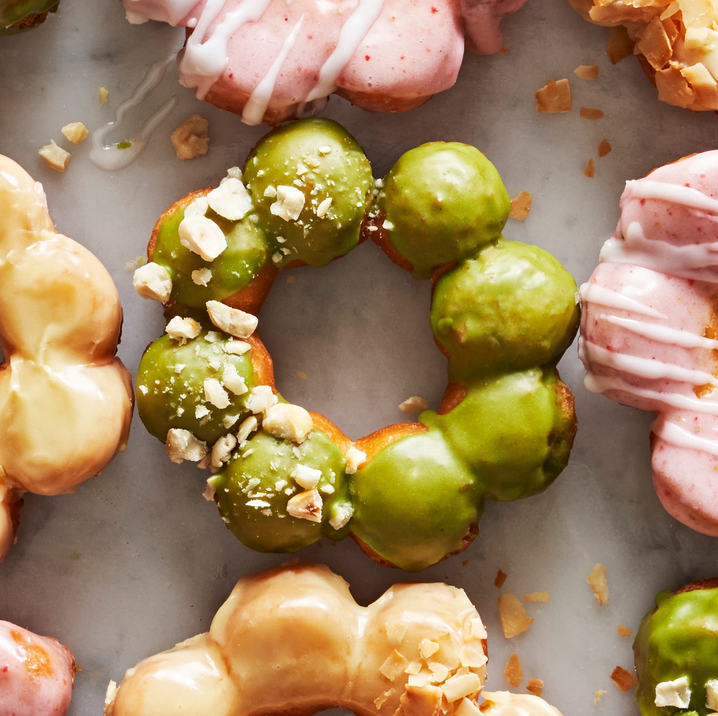 mochi pon de ring donuts in different flavors