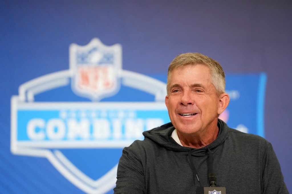Denver Broncos coach Sean Payton speaking at the NFL Scouting Combine.