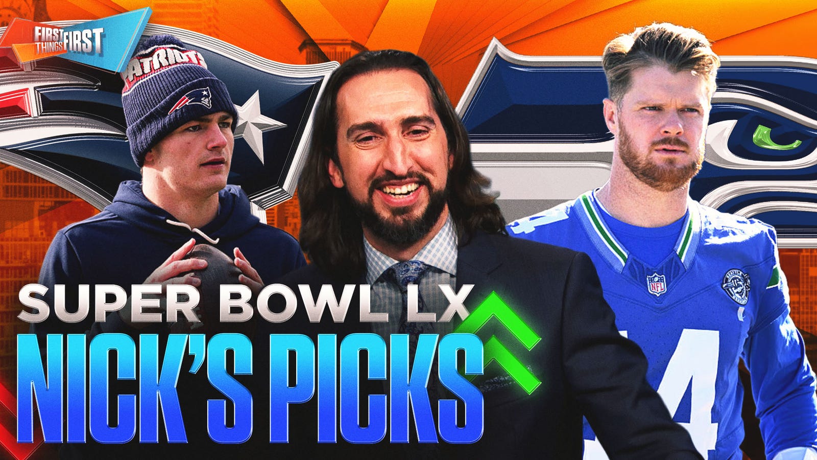 Nick Wright unveils his Super Bowl LX pick, Patriots and Seahawks prop bets 💰 | First Things First