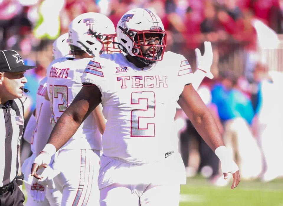 Texas Tech's Lee Hunter prepares to play defense against BYU during a Big 12 Conference football game, Saturday, Nov. 8, at Jones AT&T Stadium.