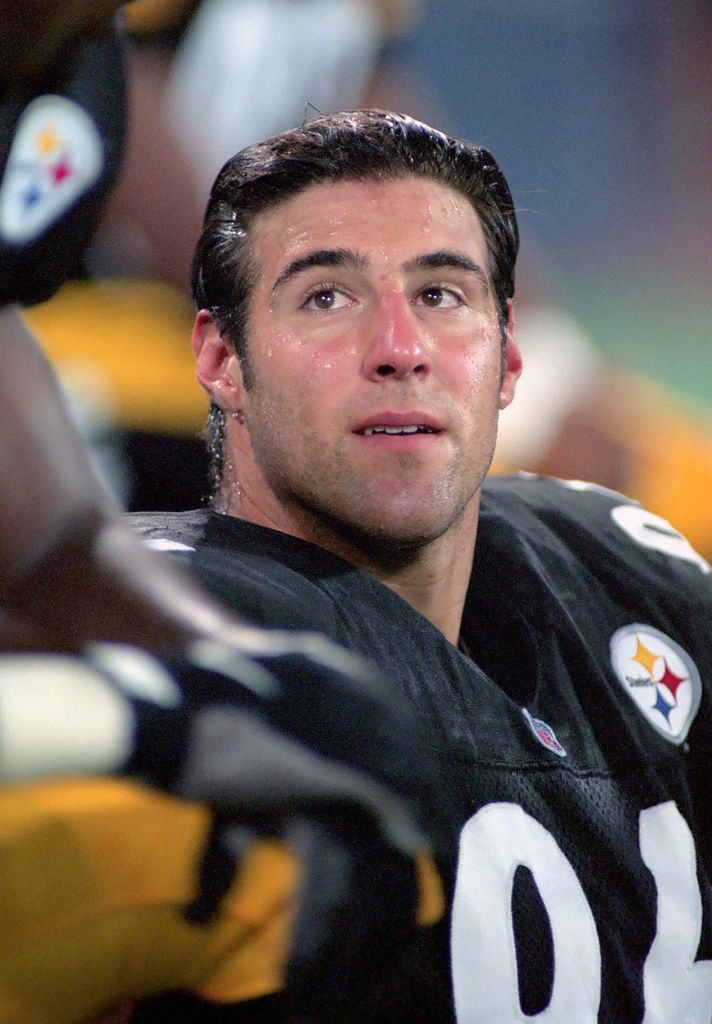Linebacker Mike Vrabel of the Pittsburgh Steelers looks on from the sideline during a preseason game against the Philadelphia Eagles at Three Rivers Stadium on August 11, 1997