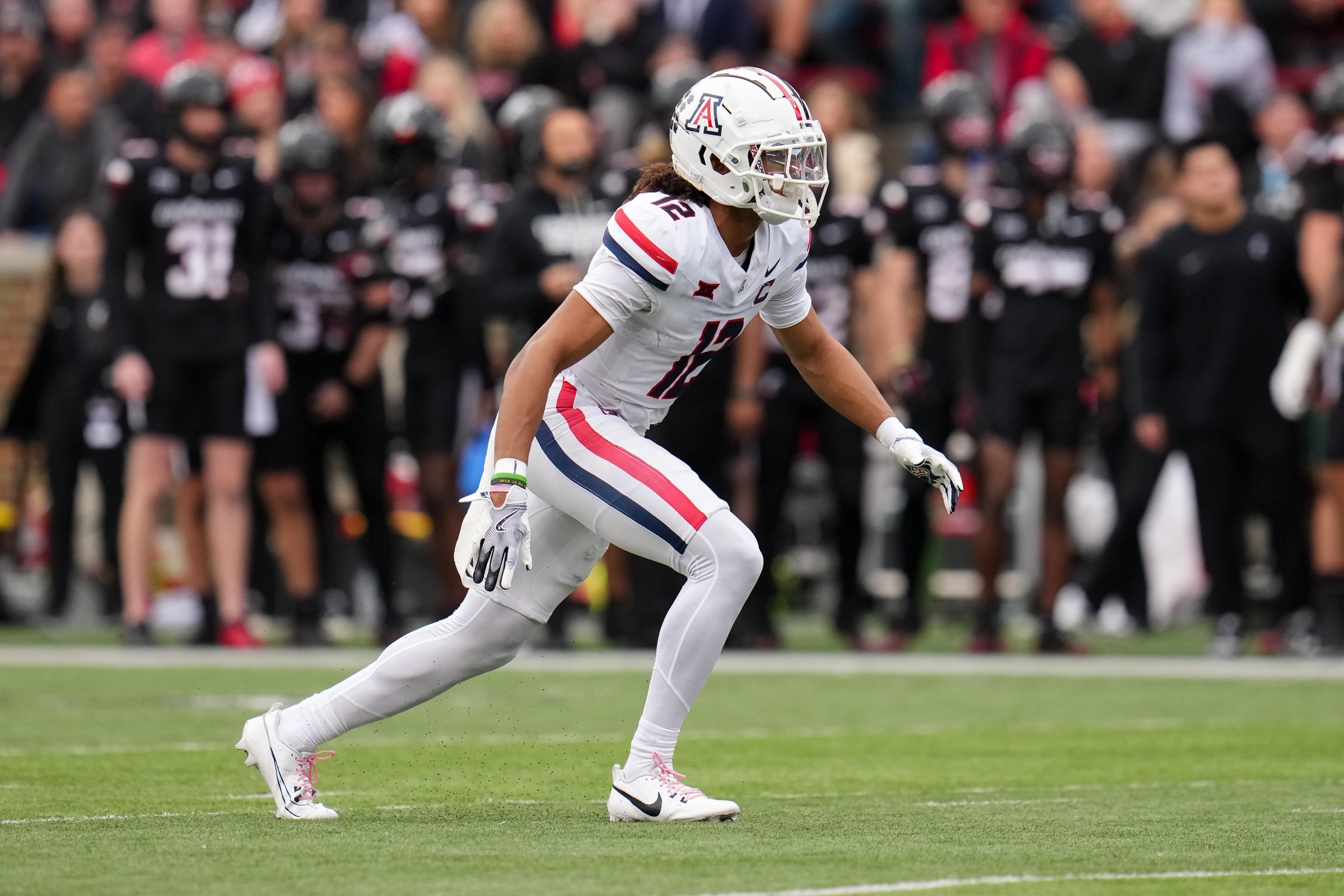 CINCINNATI, OHIO - NOVEMBER 15: Genesis Smith #12 of the Arizona Wildcats in action during the first quarter against the Cincinnati Bearcats at Nippert Stadium on November 15, 2025 in Cincinnati, Ohio. (Photo by Dylan Buell/Getty Images)