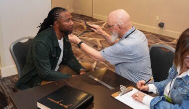 Cardinals wide receiver Larry Fitzgerald gets sized for Hall of Fame jacket, bust, and ring