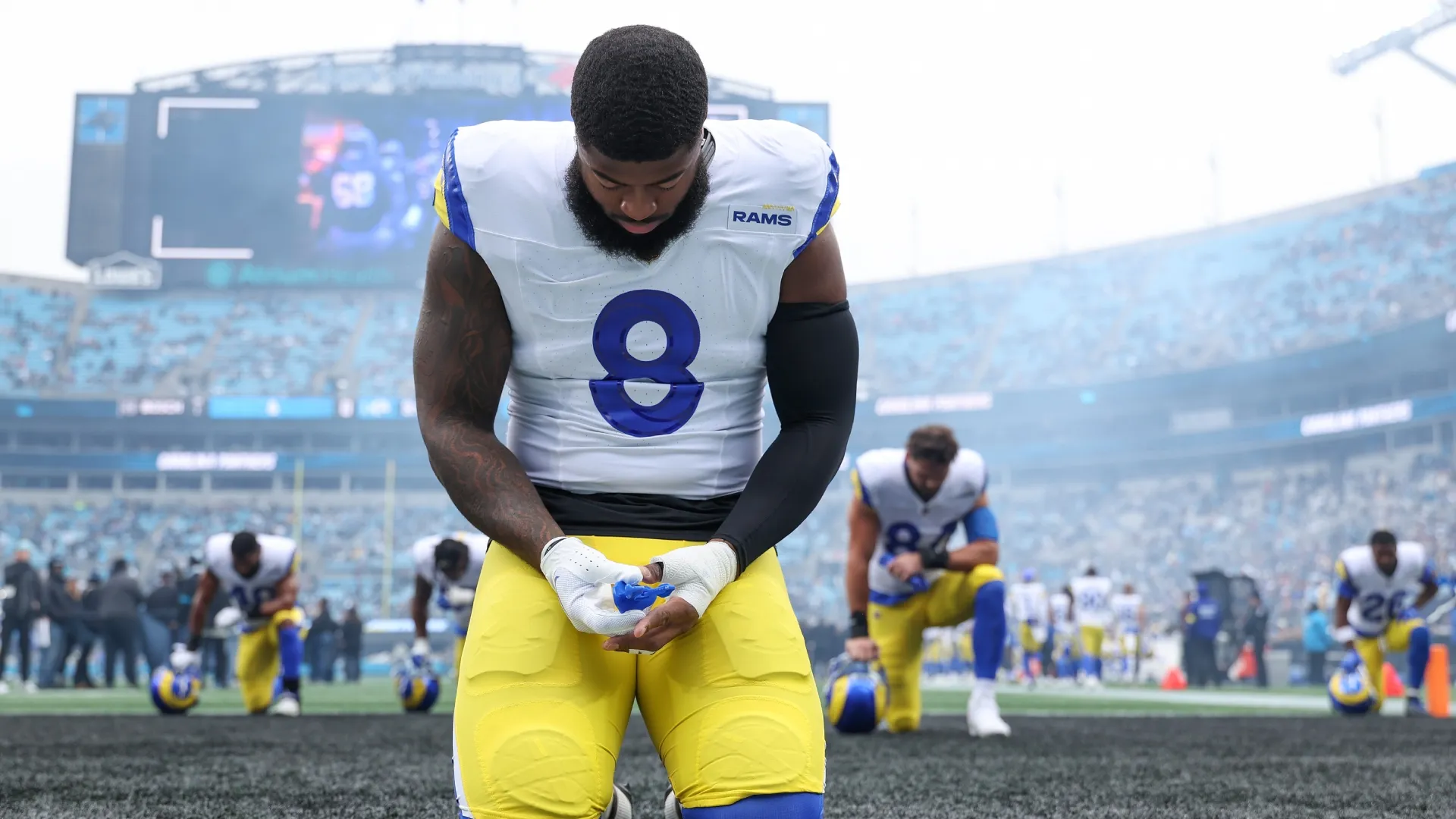 Jared Verse #8 of the Los Angeles Rams