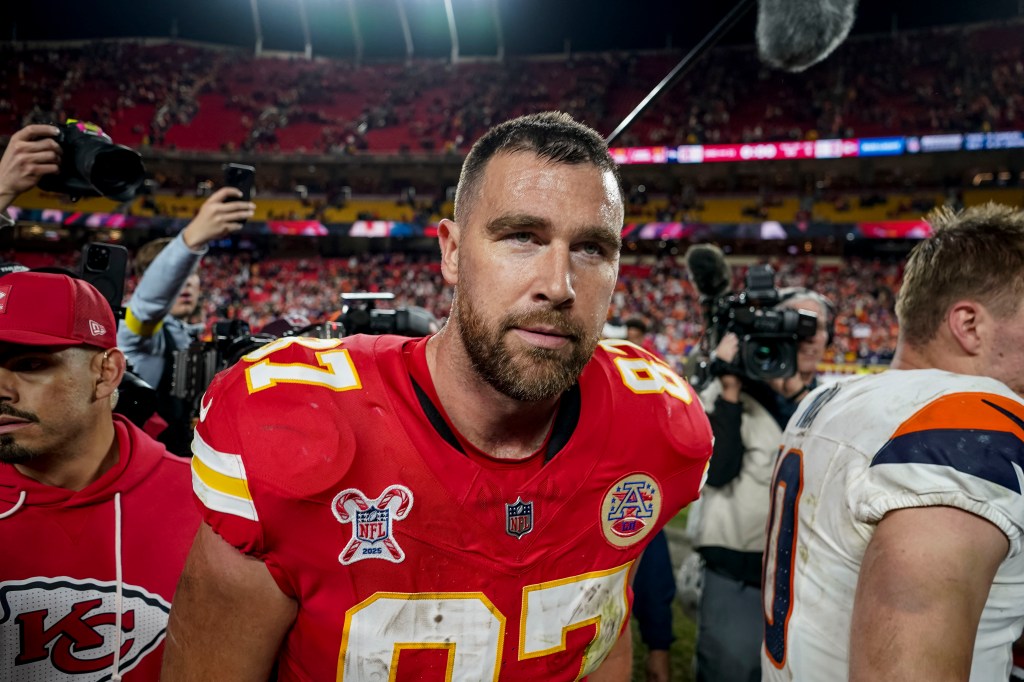 Kansas City Chiefs tight end Travis Kelce (87) after the game.
