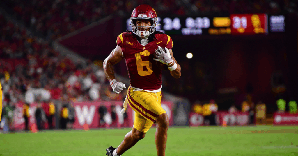 USC Trojans wide receiver Makai Lemon (6) runs for a touchdown against the Michigan State Spartans during the second half at the Los Angeles Memorial Coliseum