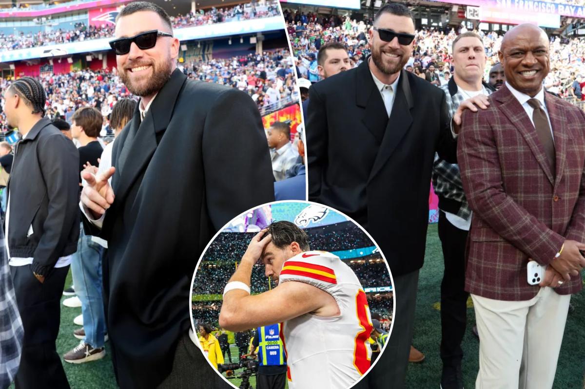 Travis Kelce smiles at Super Bowl 2026 one year after Chiefs heartbreak