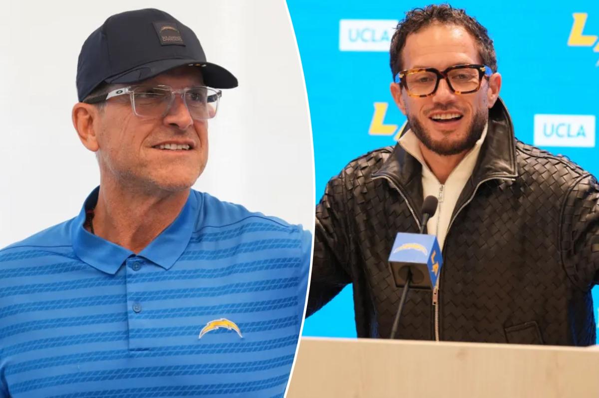 Chargers' coaches Jim Harbaugh and Mike McDaniel spotted courtside at Lakers vs. Mavs