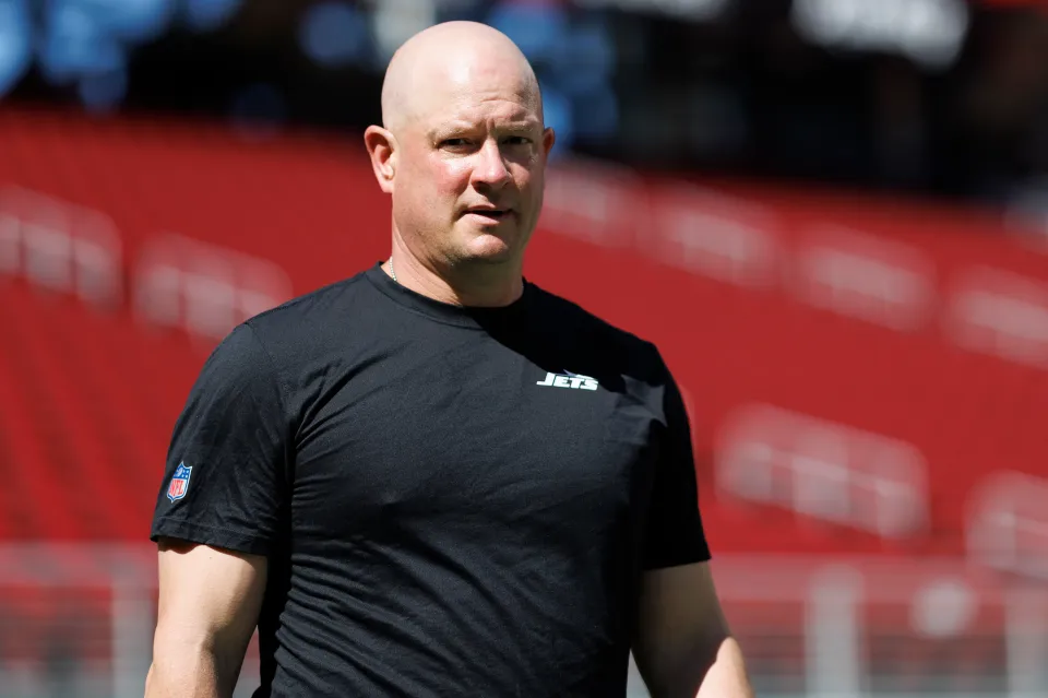 Offensive coordinator Nathaniel Hackett of the New York Jets walks on the field prior to an NFL football game against the San Francisco 49ers, at Levi's Stadium on September 9, 2024