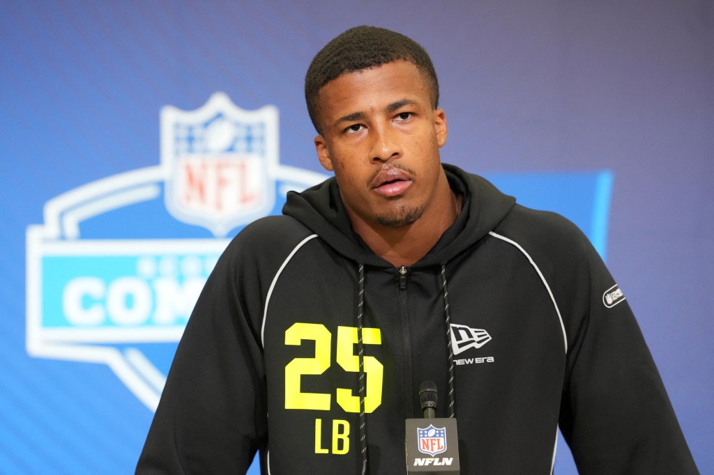 Ohio State linebacker Sonny Styles speaks during the NFL Scouting Combine.