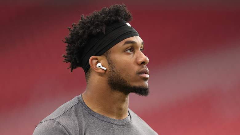 Arizona Cardinals receiver Rondale Moore prepares for a game against the Los Angeles Rams during the 2023 season.