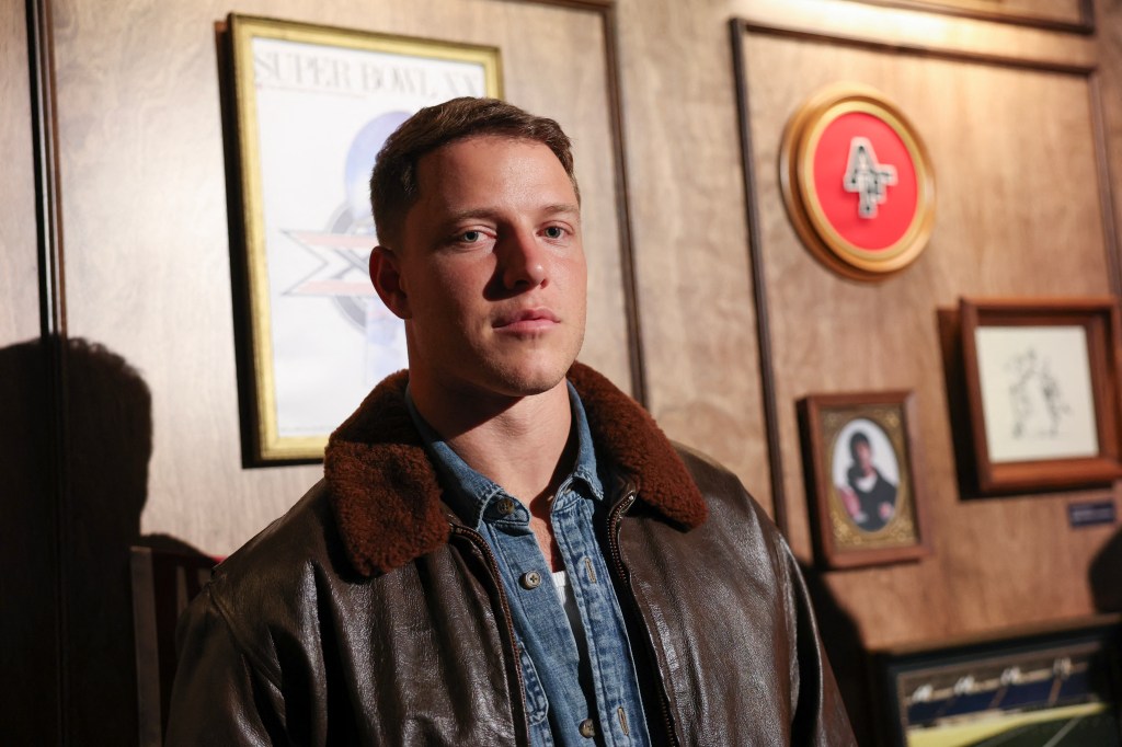 Christian McCaffrey at an NFL Super Bowl weekend fashion event.