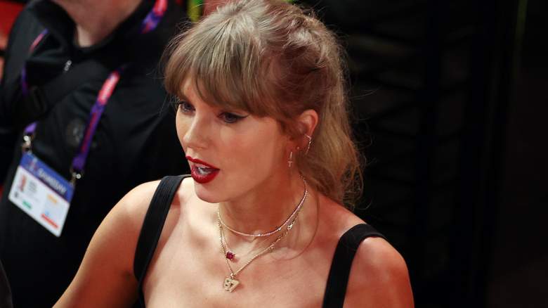 Taylor Swift reacts at a Kansas City Chiefs game.