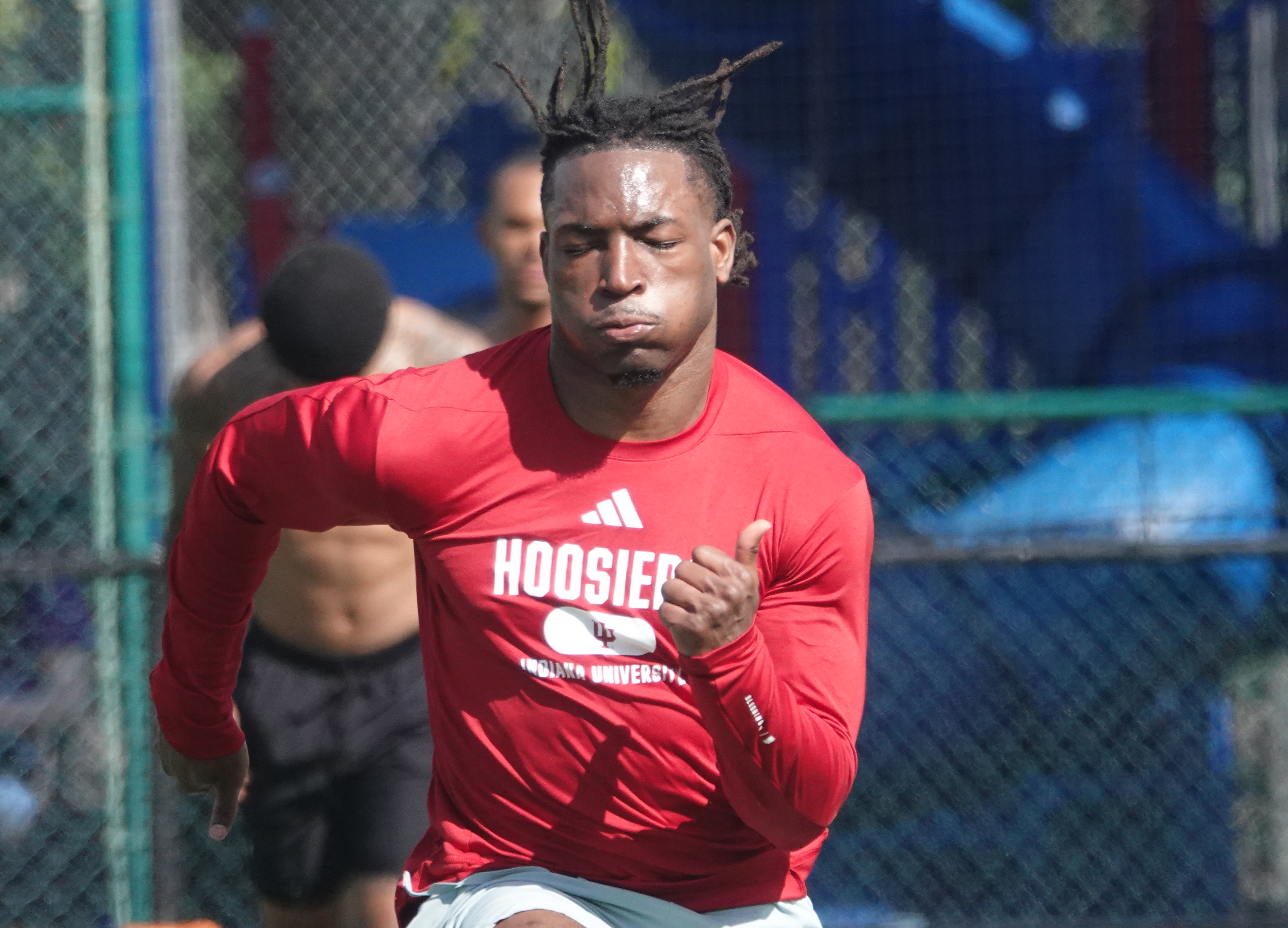 Indiana University cornerback D'Angelo Ponds works out at Bommarito Performance...