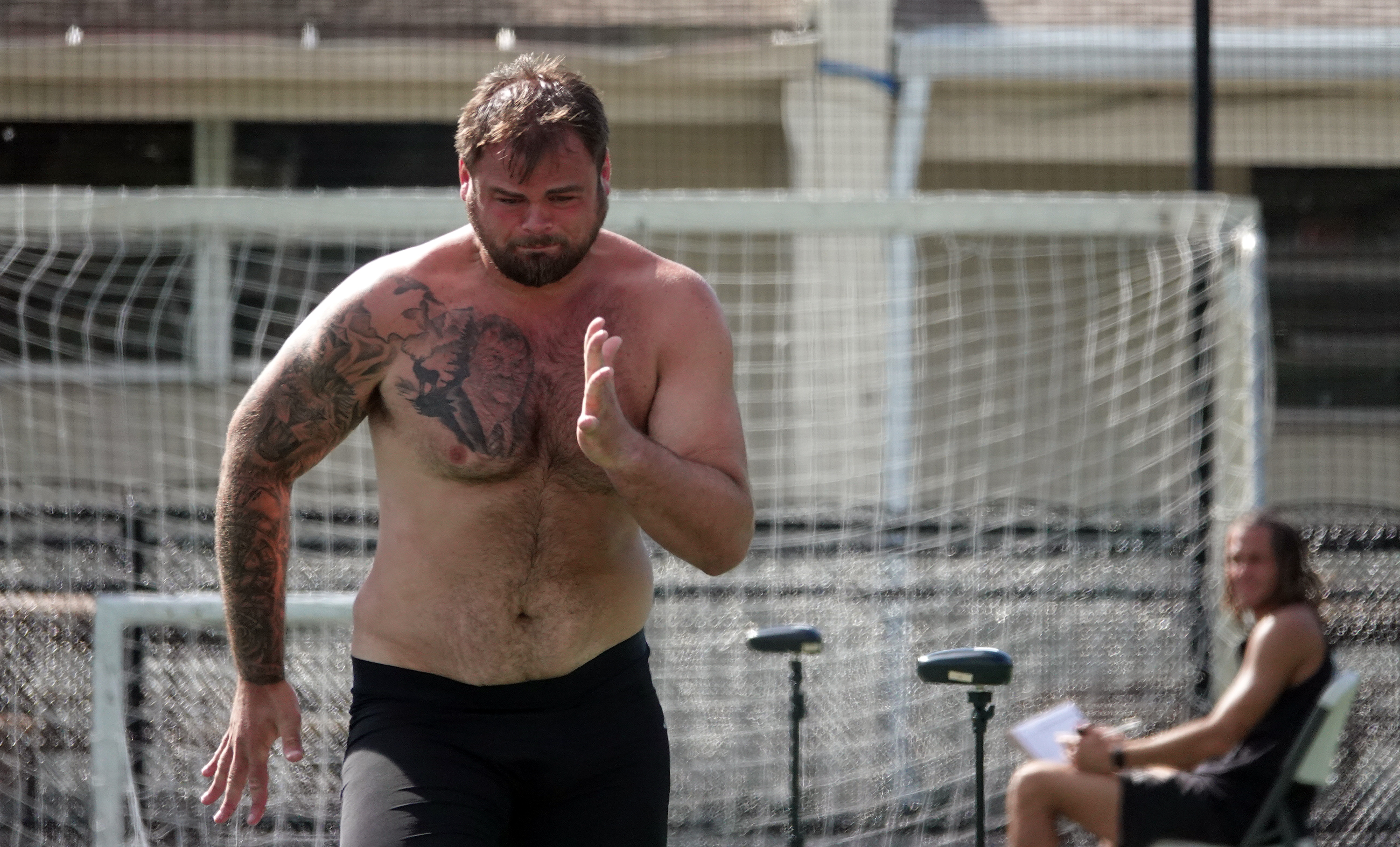 Boston College offensive tackle Logan Taylor runs at Bommarito Performance...