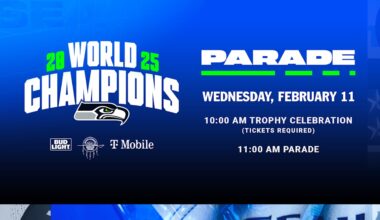 Seahawks World Champions Parade To Be Held On Wednesday, February 11 