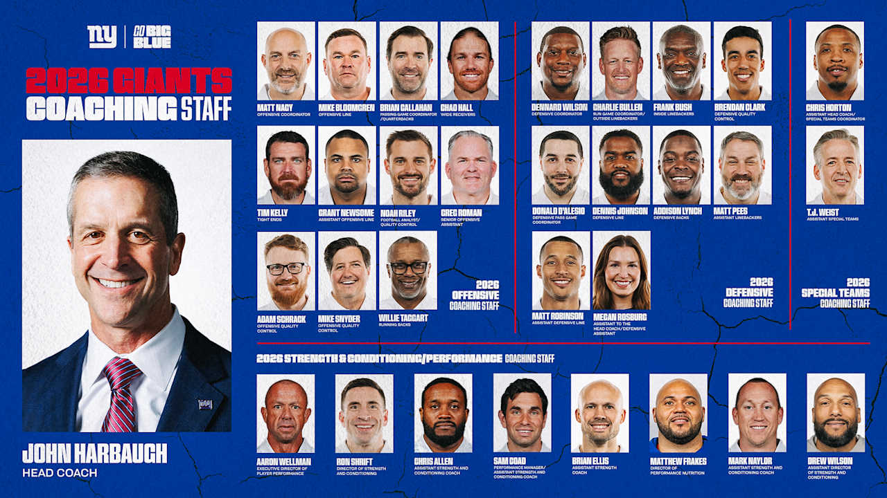 John Harbaugh announces 2026 Giants coaching staff