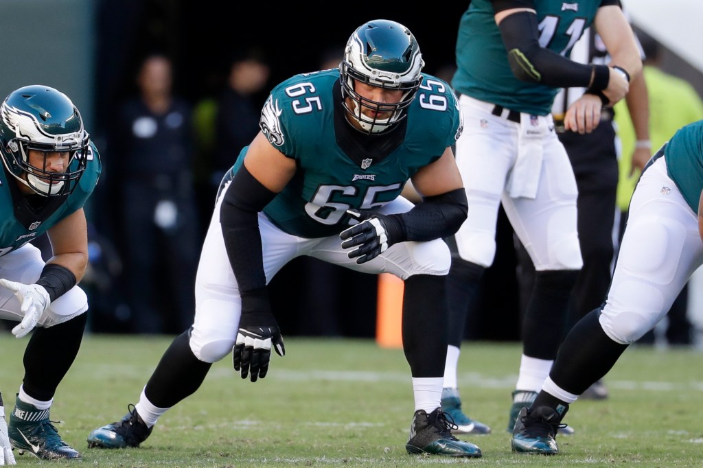 Philadelphia Eagles tackle Lane Johnson (65) in a game.