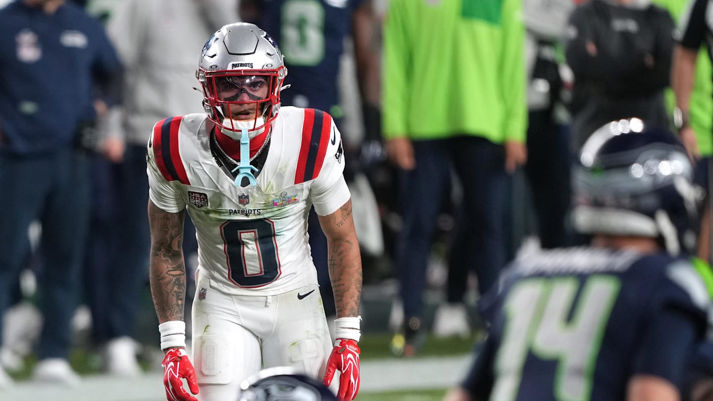 Feb 8, 2026; Santa Clara, CA, USA; New England Patriots cornerback Christian Gonzalez (0) during the third quarter against the Seattle Seahawks in Super Bowl LX at Levi's Stadium. Mandatory Credit: Darren Yamashita-Imagn Images
