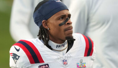 Feb 8, 2026; Santa Clara, CA, USA; New England Patriots wide receiver DeMario Douglas (3) during halftime against the Seattle Seahawks in Super Bowl LX at Levi's Stadium.