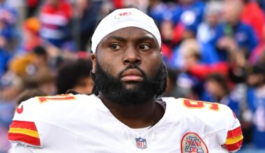 Nov 17, 2024; Orchard Park, New York, USA; Kansas City Chiefs defensive tackle Derrick Nnadi (91) leaves the field before a game against the Buffalo Bills at Highmark Stadium. Mandatory Credit: Mark Konezny-Imagn Images