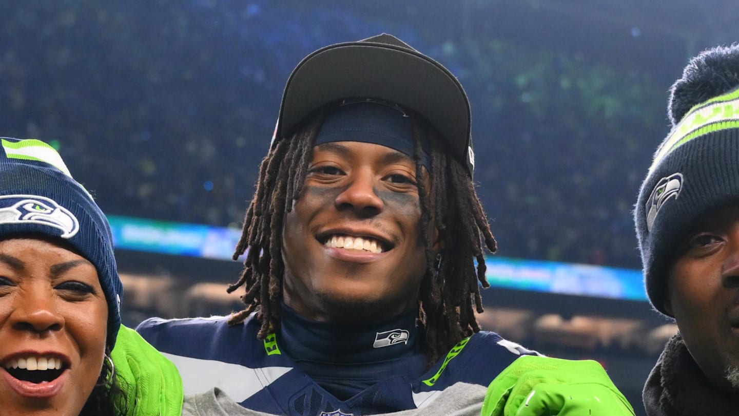 Seattle Seahawks wide receiver Rashid Shaheed celebrates